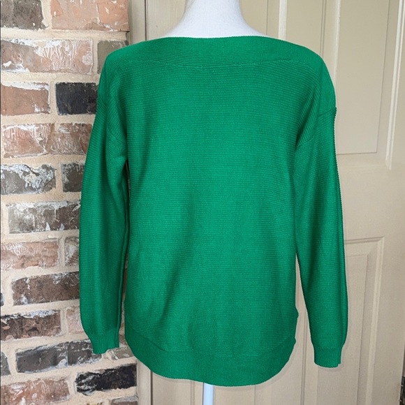 Cable & Gauge Gorgeous Kelly Green Boat Neck Sweater Ribbed Texture Cotton Sz S - Picture 4 of 11